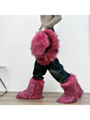 Plush Y2K Mid-calf Gradient Color Furry Boots