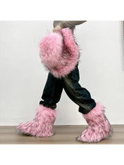 Plush Y2K Mid-calf Gradient Color Furry Boots