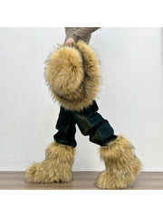 Plush Y2K Mid-calf Gradient Color Furry Boots