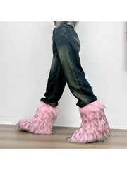 Plush Y2K Mid-calf Gradient Color Furry Boots