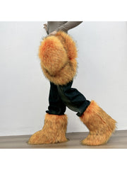 Plush Y2K Mid-calf Gradient Color Furry Boots