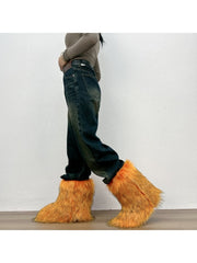 Plush Y2K Mid-calf Gradient Color Furry Boots