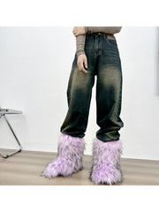 Plush Y2K Mid-calf Gradient Color Furry Boots