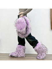 Plush Y2K Mid-calf Gradient Color Furry Boots