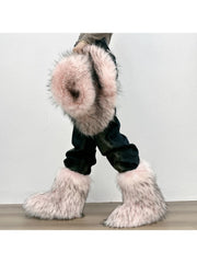 Plush Y2K Mid-calf Gradient Color Furry Boots