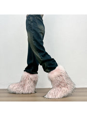 Plush Y2K Mid-calf Gradient Color Furry Boots