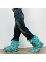 Plush Y2K Mid-calf Gradient Color Furry Boots