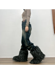 Plush Y2K Mid-calf Gradient Color Furry Boots