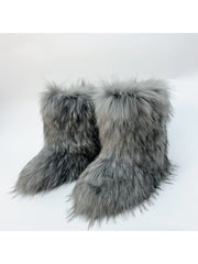 Plush Y2K Mid-calf Gradient Color Furry Boots