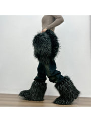 Plush Y2K Mid-calf Gradient Color Furry Boots