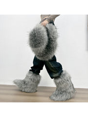 Plush Y2K Mid-calf Gradient Color Furry Boots