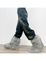 Plush Y2K Mid-calf Gradient Color Furry Boots