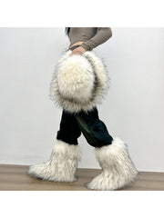 Plush Y2K Mid-calf Gradient Color Furry Boots