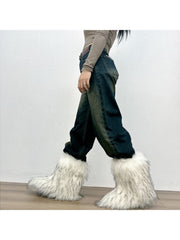 Plush Y2K Mid-calf Gradient Color Furry Boots