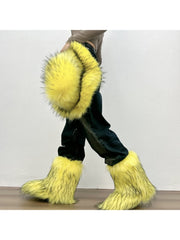 Plush Y2K Mid-calf Gradient Color Furry Boots