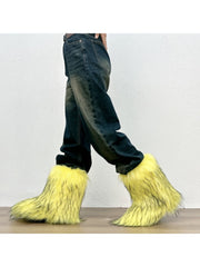 Plush Y2K Mid-calf Gradient Color Furry Boots