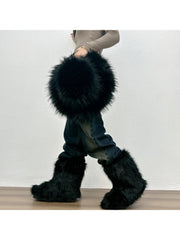 Plush Y2K Mid-calf Gradient Color Furry Boots