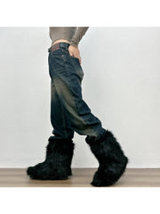 Plush Y2K Mid-calf Gradient Color Furry Boots