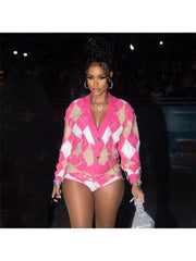 Fringed Sexy Deep V High Waisted Knitted Shorts Suit