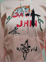 Printed Hooded Long Sleeve Sweatshirt Two Piece Set