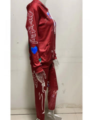 Printed Hooded Long Sleeve Sweatshirt Two Piece Set