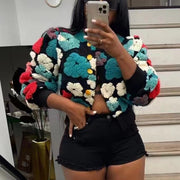 Flower Lantern Sleeve Cropped Jacket