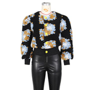 Flower Lantern Sleeve Cropped Jacket