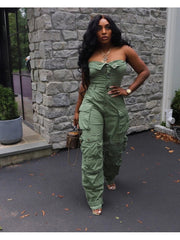 Solid Color Sleeveless Cargo Jumpsuit