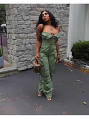 Solid Color Sleeveless Cargo Jumpsuit