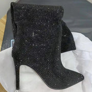 Hotfix Rhinestones Pointed Stiletto Knee-high Boots