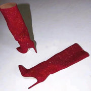 Hotfix Rhinestones Pointed Stiletto Knee-high Boots