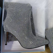 Hotfix Rhinestones Pointed Stiletto Knee-high Boots