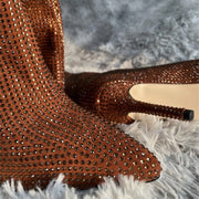 Hotfix Rhinestones Pointed Stiletto Knee-high Boots