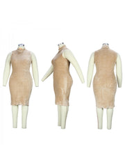 Solid Plush Sleeveless Dress Long Sleeve Cardigan 2PCS Sets