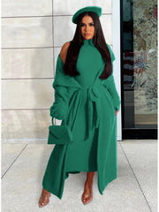 Solid Plush Sleeveless Dress Long Sleeve Cardigan 2PCS Sets