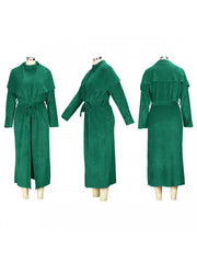 Solid Plush Sleeveless Dress Long Sleeve Cardigan 2PCS Sets