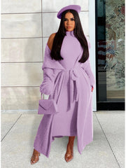 Solid Plush Sleeveless Dress Long Sleeve Cardigan 2PCS Sets