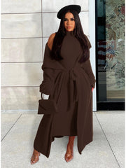 Solid Plush Sleeveless Dress Long Sleeve Cardigan 2PCS Sets