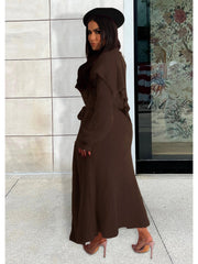 Solid Plush Sleeveless Dress Long Sleeve Cardigan 2PCS Sets
