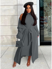 Solid Plush Sleeveless Dress Long Sleeve Cardigan 2PCS Sets