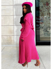 Solid Plush Sleeveless Dress Long Sleeve Cardigan 2PCS Sets