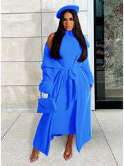 Solid Plush Sleeveless Dress Long Sleeve Cardigan 2PCS Sets