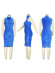 Solid Plush Sleeveless Dress Long Sleeve Cardigan 2PCS Sets