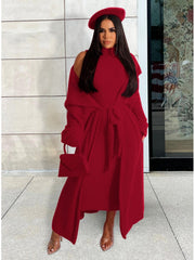 Solid Plush Sleeveless Dress Long Sleeve Cardigan 2PCS Sets