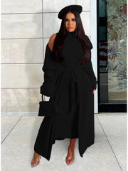 Solid Plush Sleeveless Dress Long Sleeve Cardigan 2PCS Sets