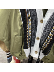 Rivet Tassel Knitting Batwing Sleeve Cargo Jackets