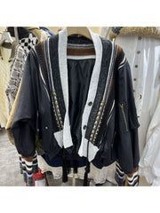 Rivet Tassel Knitting Batwing Sleeve Cargo Jackets