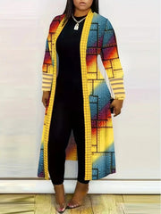 Digital Printing Patchwork Long Sleeve Cardigan