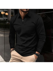 Patchwork Solid Color Zipper Polo Shirt