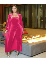 Velvet Solid Strapless Jumpsuit Cardigan Suit